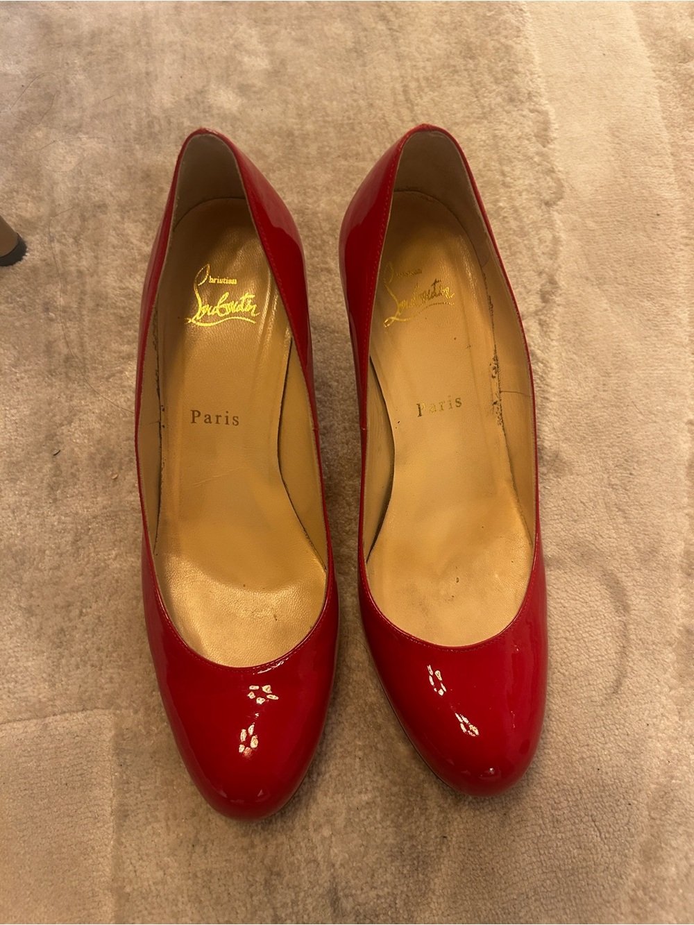 Christian Louboutin Glossy Red Patent Round-Toe Pumps